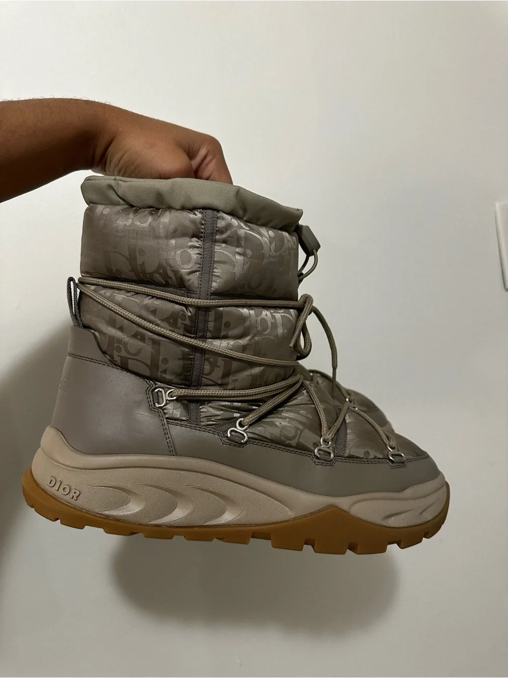 Dior Taupe Monogram Quilted Winter Lace-Up Boots